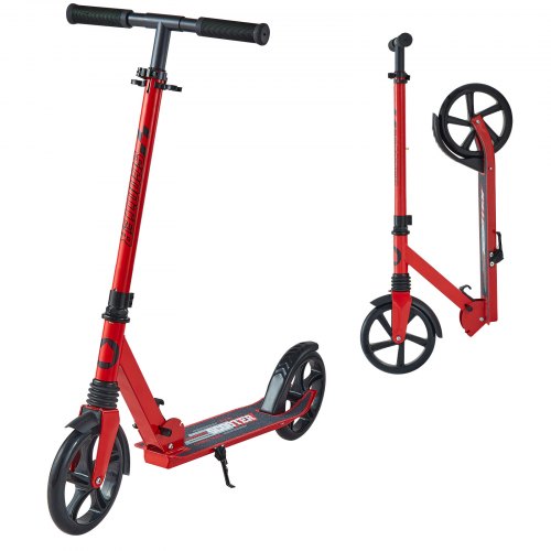 Kick Scooter for Kids Ages 8+, Teens & Adults, 2-Wheel Toddler Scooter with Adjustable Height Handlebar, Wide Anti-Slip Deck, Foldable Lightweight for Boys & Girls up to 99.8 kg, Red + Black
