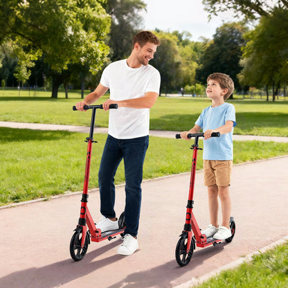 Kick Scooter for Kids Ages 8+, Teens & Adults, 2-Wheel Toddler Scooter with Adjustable Height Handlebar, Wide Anti-Slip Deck, Foldable Lightweight for Boys & Girls up to 99.8 kg, Red + Black