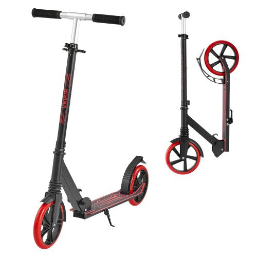 Kick Scooter for Kids Ages 8+, Teens & Adults, 2-Wheel Toddler Scooter with Adjustable Height Handlebar, Wide Anti-Slip Deck, Foldable Lightweight for Boys & Girls up to 99.8 kg, Black + Red