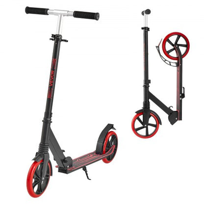 Kick Scooter for Kids Ages 8+, Teens & Adults, 2-Wheel Toddler Scooter with Adjustable Height Handlebar, Wide Anti-Slip Deck, Foldable Lightweight for Boys & Girls up to 99.8 kg, Black + Red