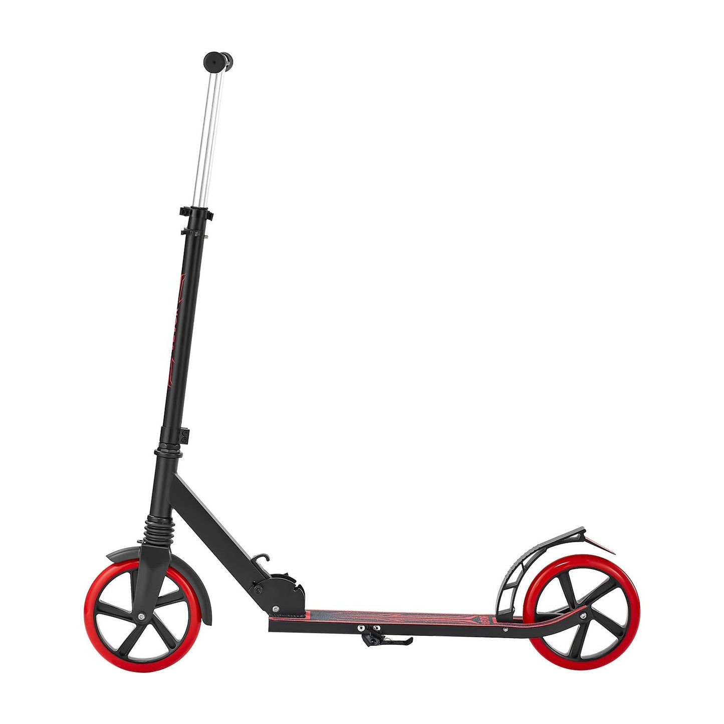Kick Scooter for Kids Ages 8+, Teens & Adults, 2-Wheel Toddler Scooter with Adjustable Height Handlebar, Wide Anti-Slip Deck, Foldable Lightweight for Boys & Girls up to 99.8 kg, Black + Red