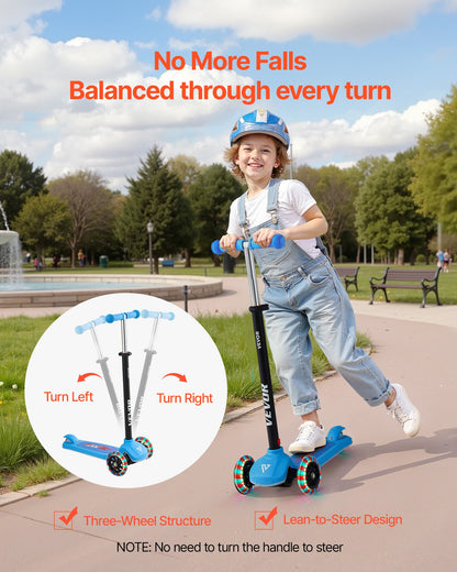 Kick Scooter for Kids Ages 3+, 3-Wheel Toddler Scooter with Light-Up Wheels, Adjustable Height Handlebar, Wide Anti-Slip Deck, Lightweight Aluminum Frame for Boys and Girls up to 74.8 kg, Blue