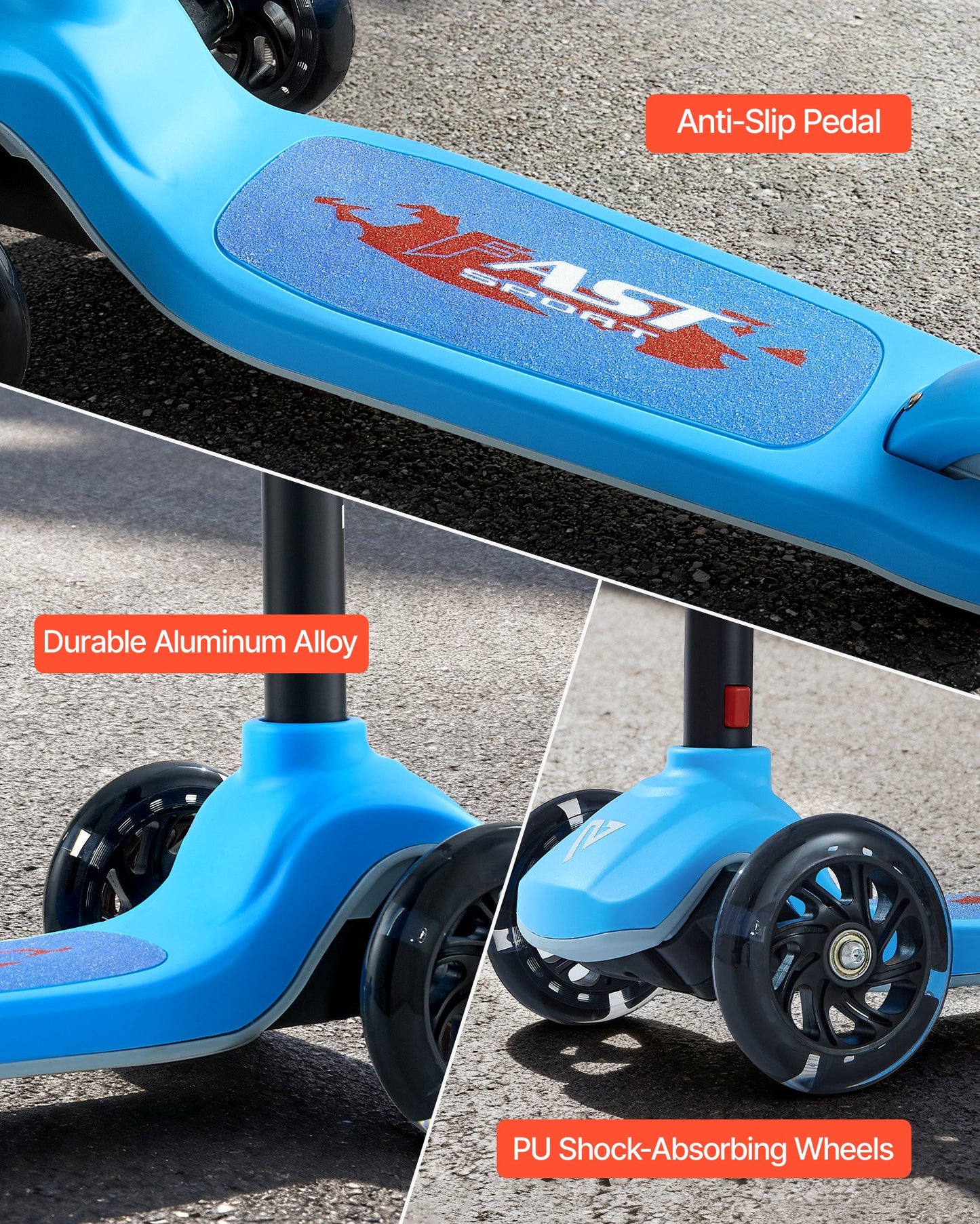 Kick Scooter for Kids Ages 3+, 3-Wheel Toddler Scooter with Light-Up Wheels, Adjustable Height Handlebar, Wide Anti-Slip Deck, Lightweight Aluminum Frame for Boys and Girls up to 74.8 kg, Blue