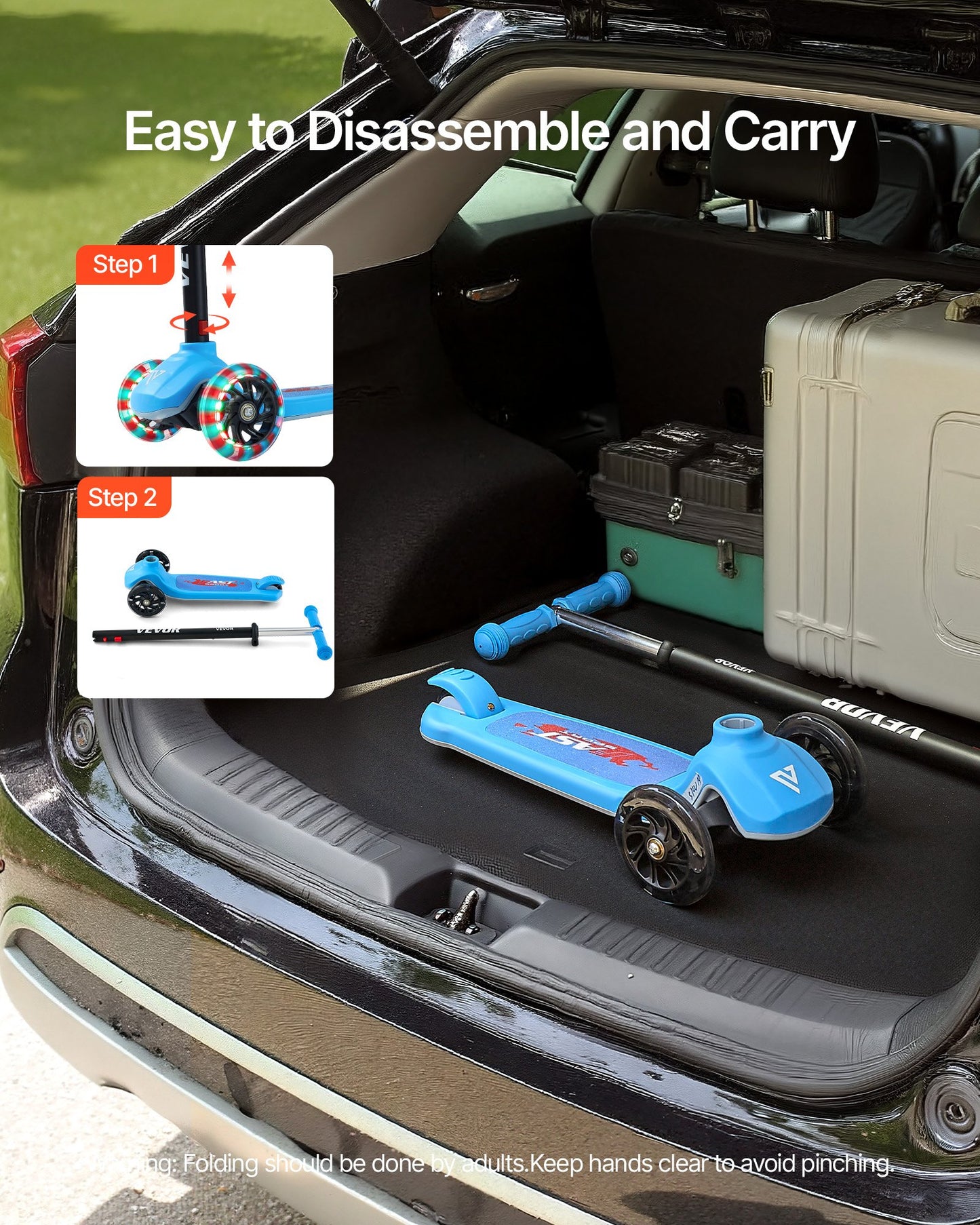 Kick Scooter for Kids Ages 3+, 3-Wheel Toddler Scooter with Light-Up Wheels, Adjustable Height Handlebar, Wide Anti-Slip Deck, Lightweight Aluminum Frame for Boys and Girls up to 74.8 kg, Blue