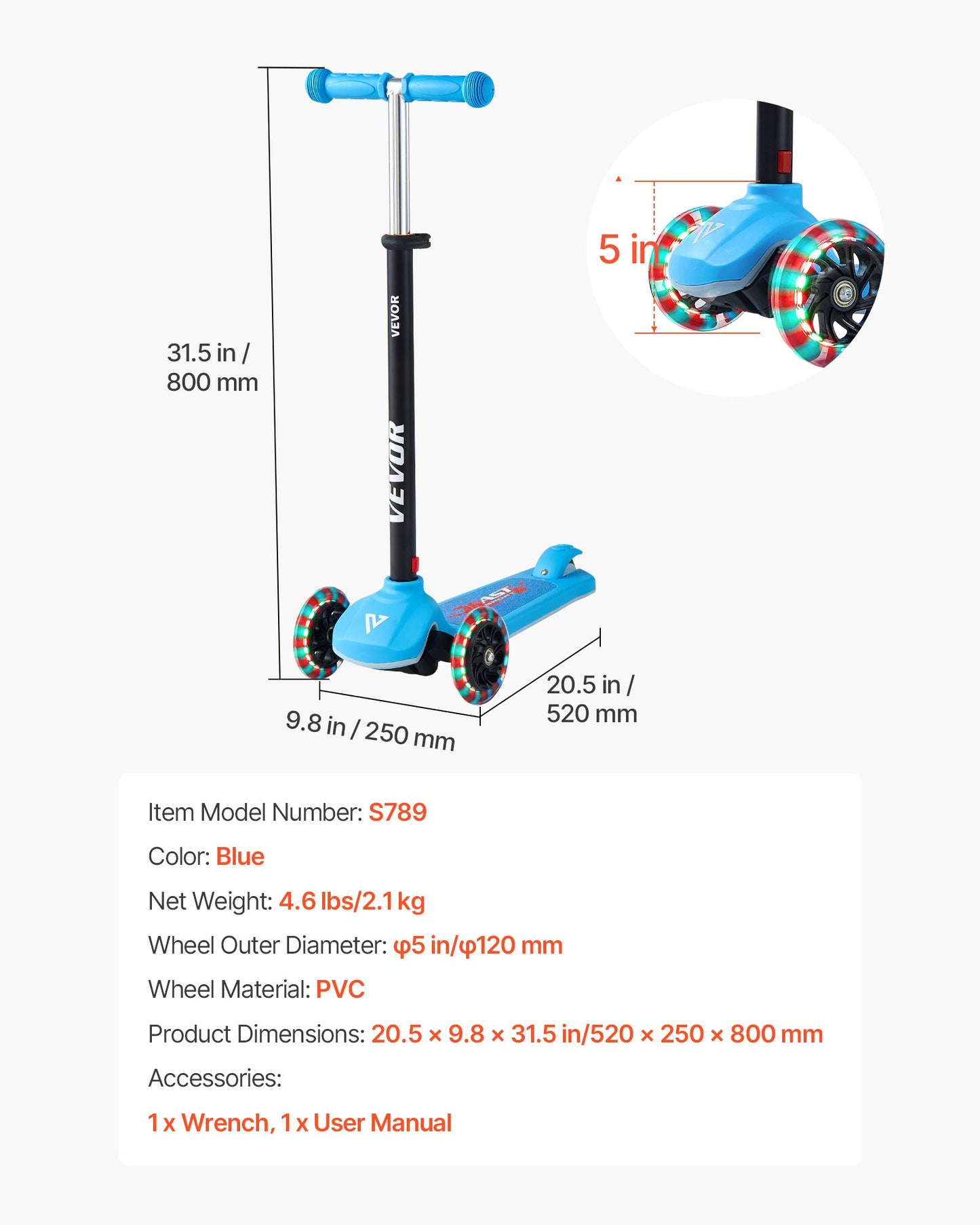 Kick Scooter for Kids Ages 3+, 3-Wheel Toddler Scooter with Light-Up Wheels, Adjustable Height Handlebar, Wide Anti-Slip Deck, Lightweight Aluminum Frame for Boys and Girls up to 74.8 kg, Blue