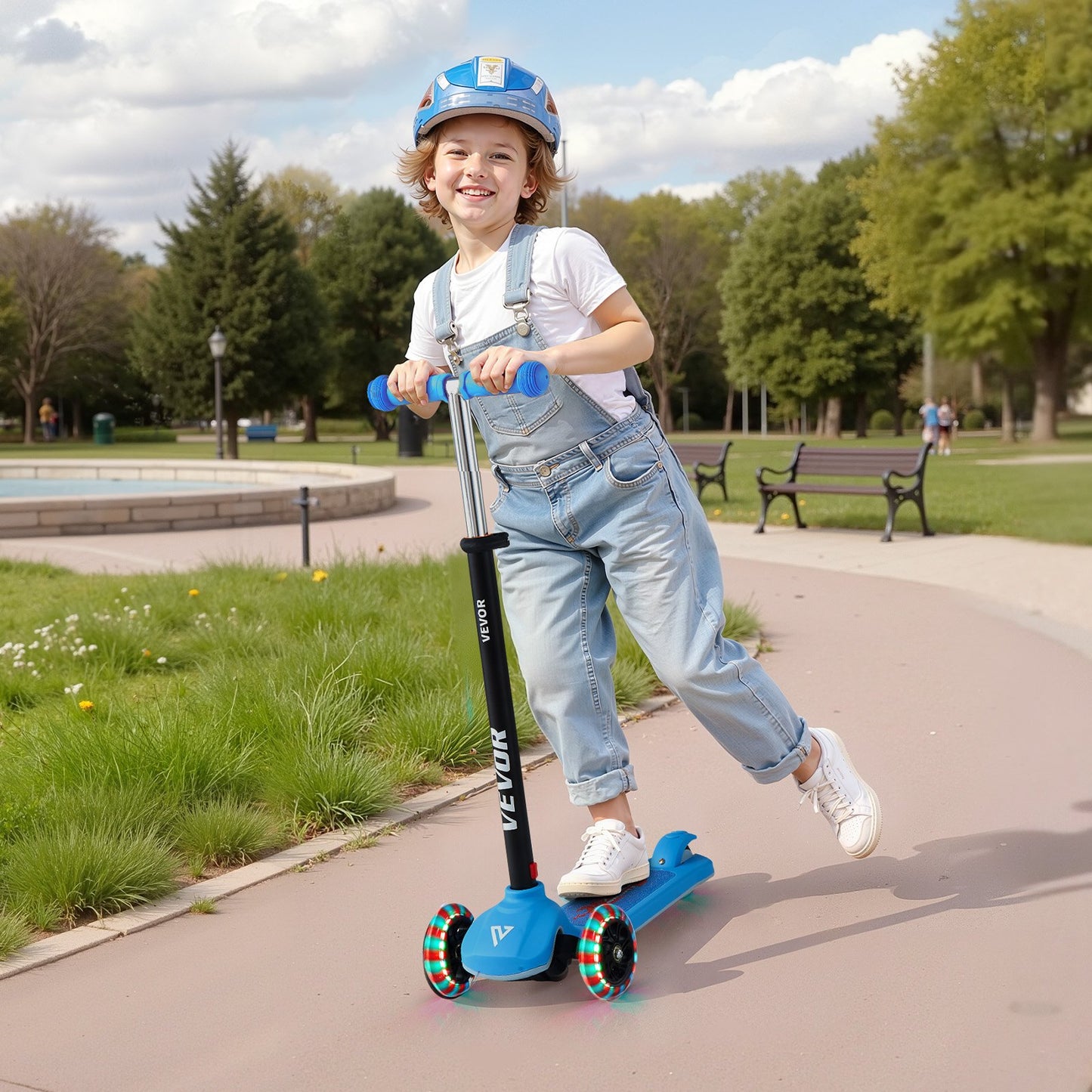 Kick Scooter for Kids Ages 3+, 3-Wheel Toddler Scooter with Light-Up Wheels, Adjustable Height Handlebar, Wide Anti-Slip Deck, Lightweight Aluminum Frame for Boys and Girls up to 74.8 kg, Blue