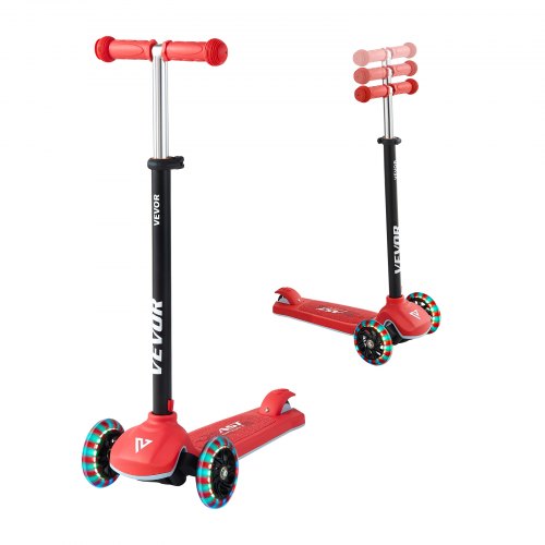 Kick Scooter for Kids Ages 3+, 3-Wheel Toddler Scooter with Light-Up Wheels, Adjustable Height Handlebar, Wide Anti-Slip Deck, Lightweight Aluminum Frame for Boys and Girls up to 74.8 kg, Red