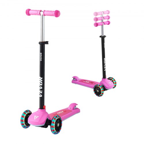 Kick Scooter for Kids Ages 3+, 3-Wheel Toddler Scooter with Light-Up Wheels, Adjustable Height Handlebar, Wide Anti-Slip Deck, Lightweight Aluminum Frame for Boys and Girls up to 74.8 kg, Pink