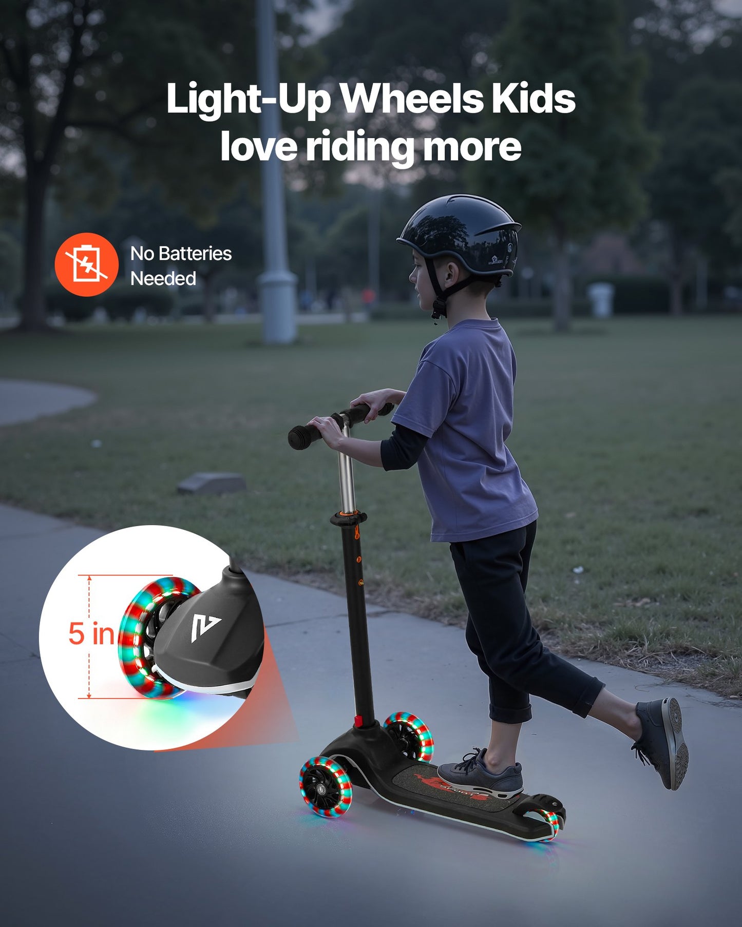Kick Scooter for Kids Ages 3+, 3-Wheel Toddler Scooter with Light-Up Wheels, Adjustable Height Handlebar, Wide Anti-Slip Deck, Lightweight Aluminum Frame for Boys & Girls up to 74.8 kg, Black
