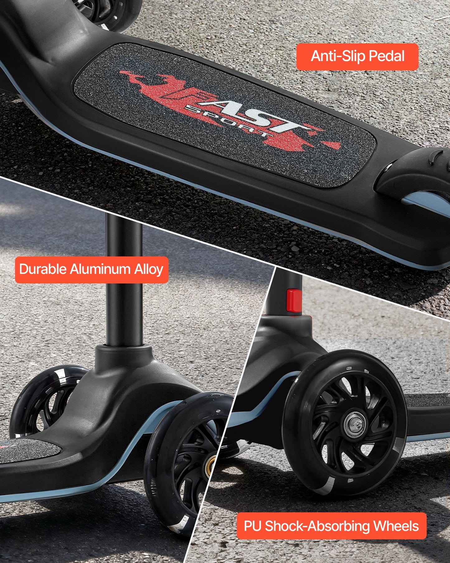 Kick Scooter for Kids Ages 3+, 3-Wheel Toddler Scooter with Light-Up Wheels, Adjustable Height Handlebar, Wide Anti-Slip Deck, Lightweight Aluminum Frame for Boys & Girls up to 74.8 kg, Black