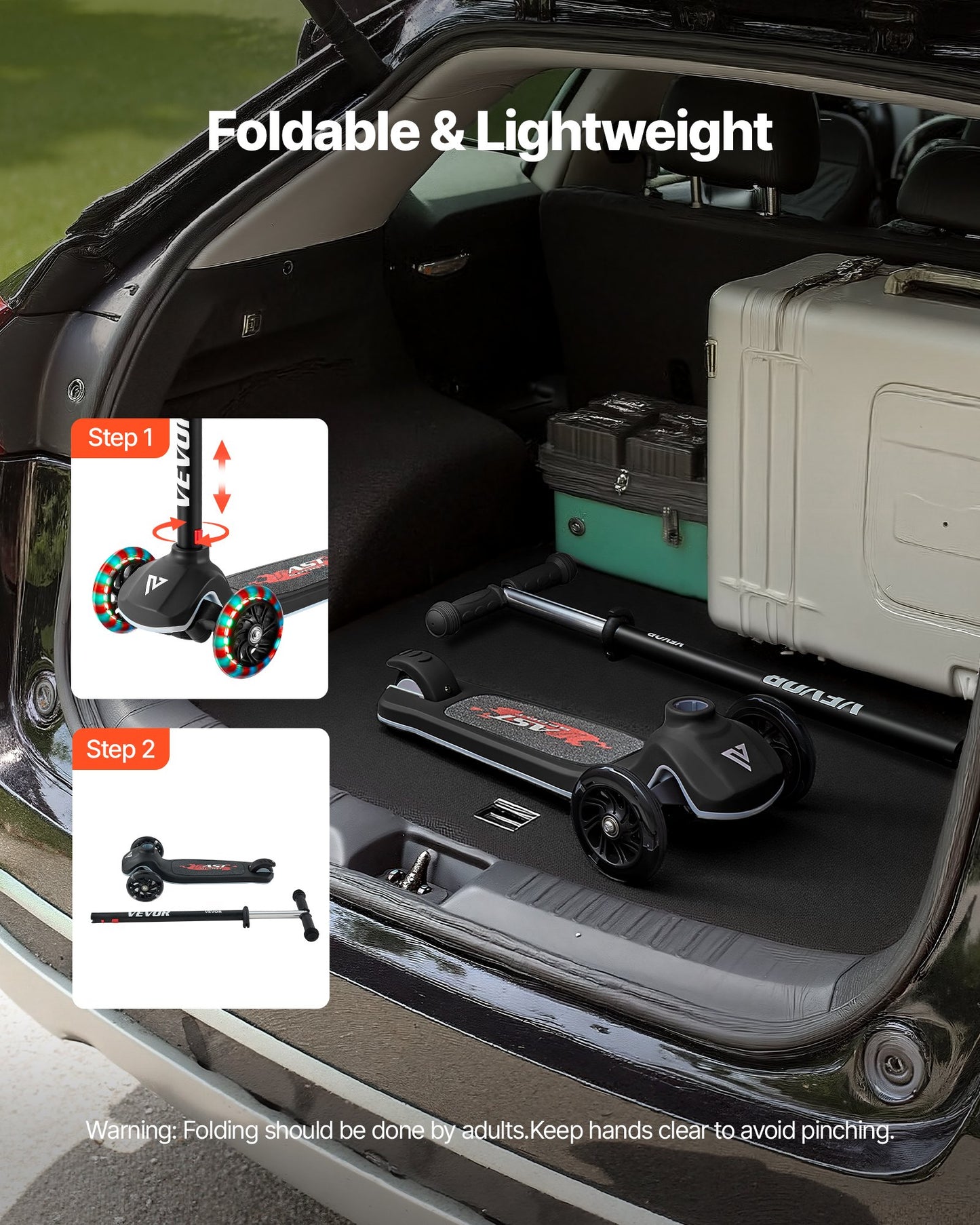 Kick Scooter for Kids Ages 3+, 3-Wheel Toddler Scooter with Light-Up Wheels, Adjustable Height Handlebar, Wide Anti-Slip Deck, Lightweight Aluminum Frame for Boys & Girls up to 74.8 kg, Black