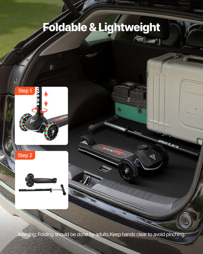 Kick Scooter for Kids Ages 3+, 3-Wheel Toddler Scooter with Light-Up Wheels, Adjustable Height Handlebar, Wide Anti-Slip Deck, Lightweight Aluminum Frame for Boys & Girls up to 74.8 kg, Black