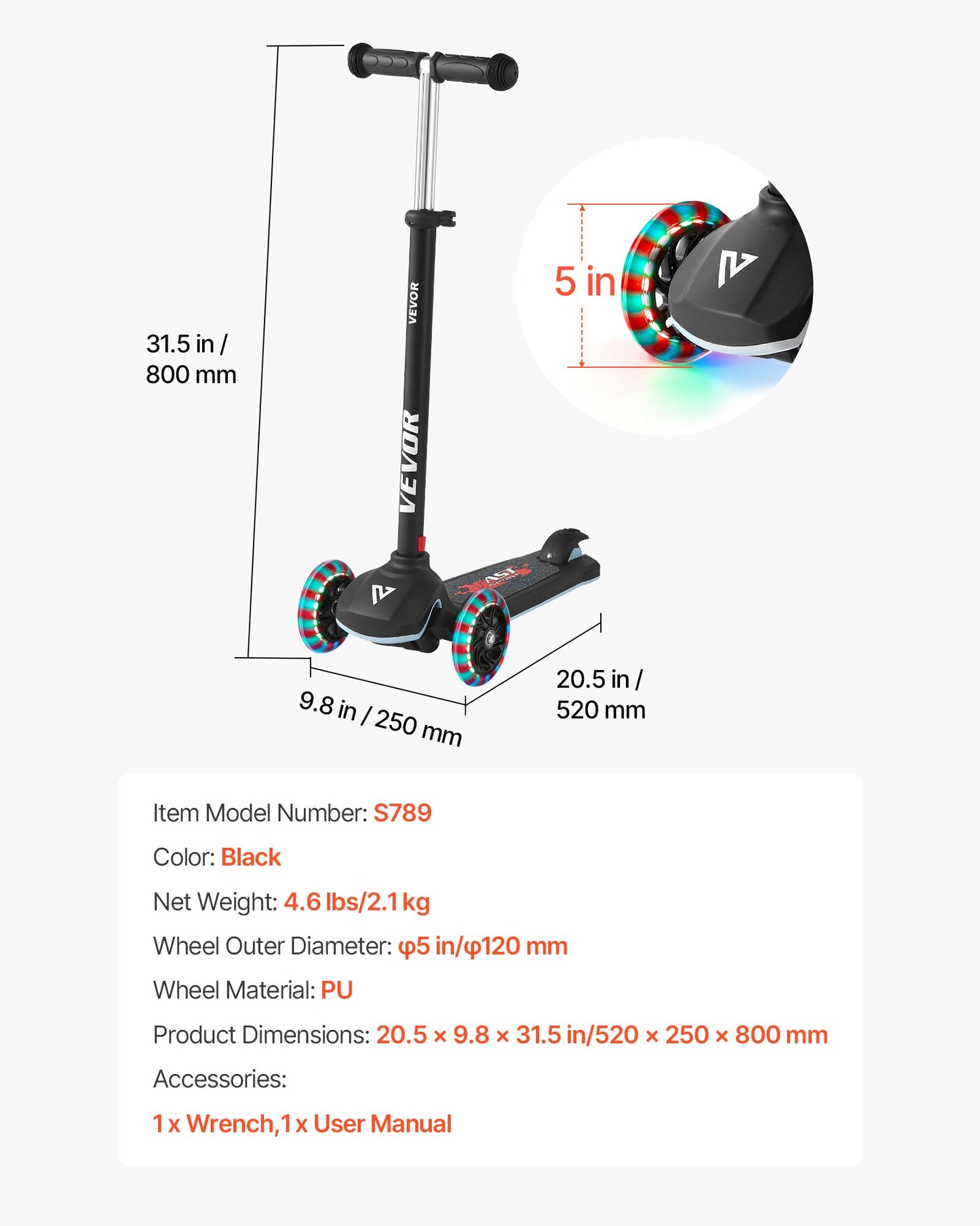 Kick Scooter for Kids Ages 3+, 3-Wheel Toddler Scooter with Light-Up Wheels, Adjustable Height Handlebar, Wide Anti-Slip Deck, Lightweight Aluminum Frame for Boys & Girls up to 74.8 kg, Black