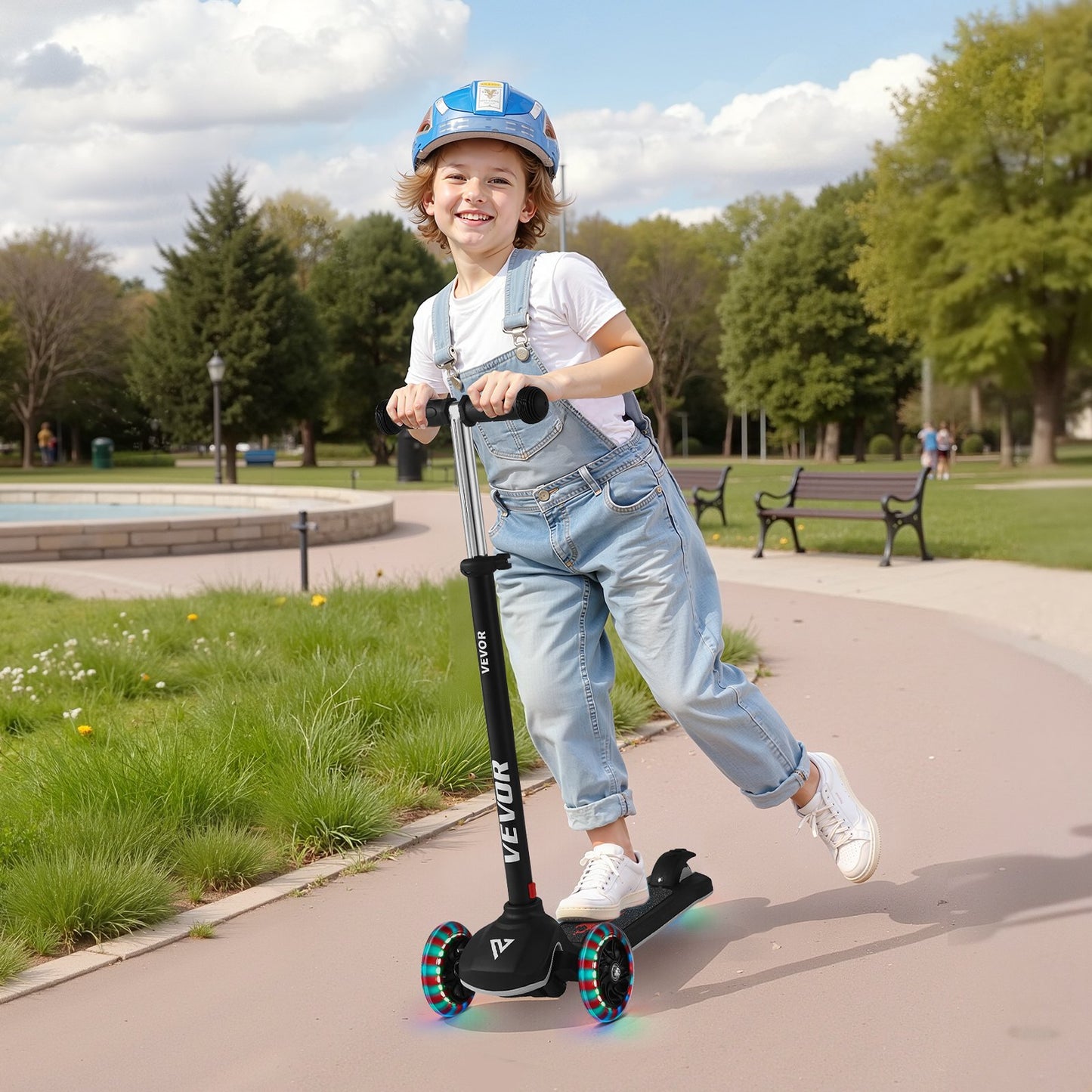 Kick Scooter for Kids Ages 3+, 3-Wheel Toddler Scooter with Light-Up Wheels, Adjustable Height Handlebar, Wide Anti-Slip Deck, Lightweight Aluminum Frame for Boys & Girls up to 74.8 kg, Black