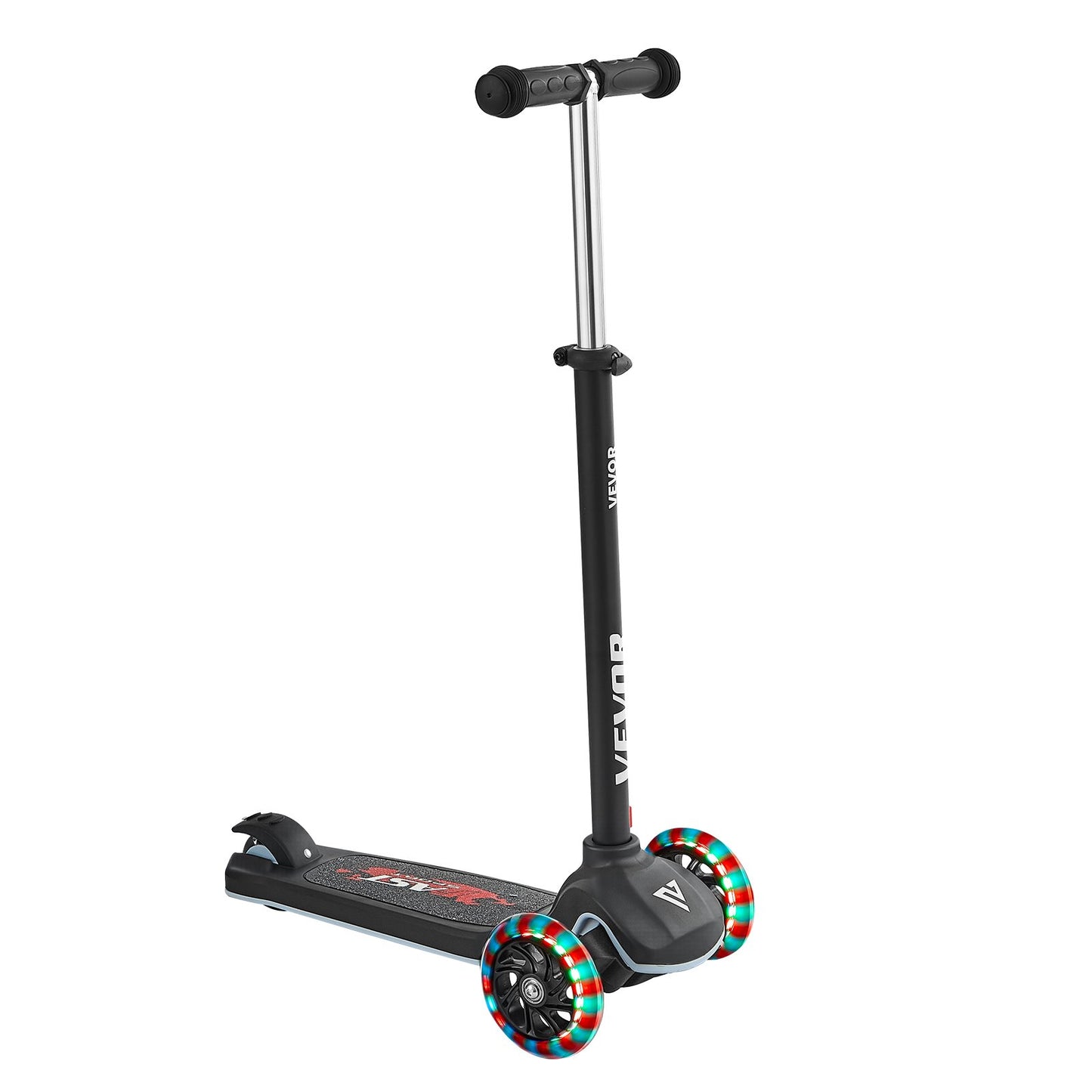 Kick Scooter for Kids Ages 3+, 3-Wheel Toddler Scooter with Light-Up Wheels, Adjustable Height Handlebar, Wide Anti-Slip Deck, Lightweight Aluminum Frame for Boys & Girls up to 74.8 kg, Black
