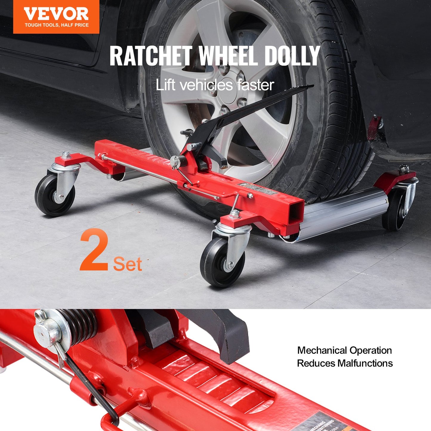 Wheel Dolly, Max Capacity 1500 Lbs Car Dolly, Car Jack Dolly Lifter with 360° Rotatable Wheels, Heavy Duty Vehicle Positioning Ratchet Tire Jack, for Vehicle Car Auto Repair Moving, Set of 2