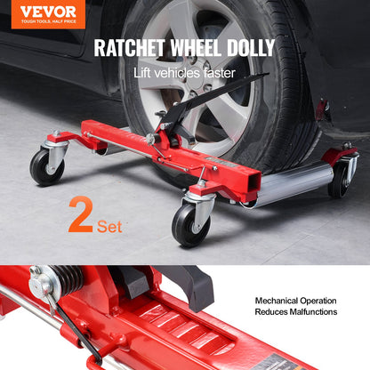 Wheel Dolly, Max Capacity 1500 Lbs Car Dolly, Car Jack Dolly Lifter with 360° Rotatable Wheels, Heavy Duty Vehicle Positioning Ratchet Tire Jack, for Vehicle Car Auto Repair Moving, Set of 2