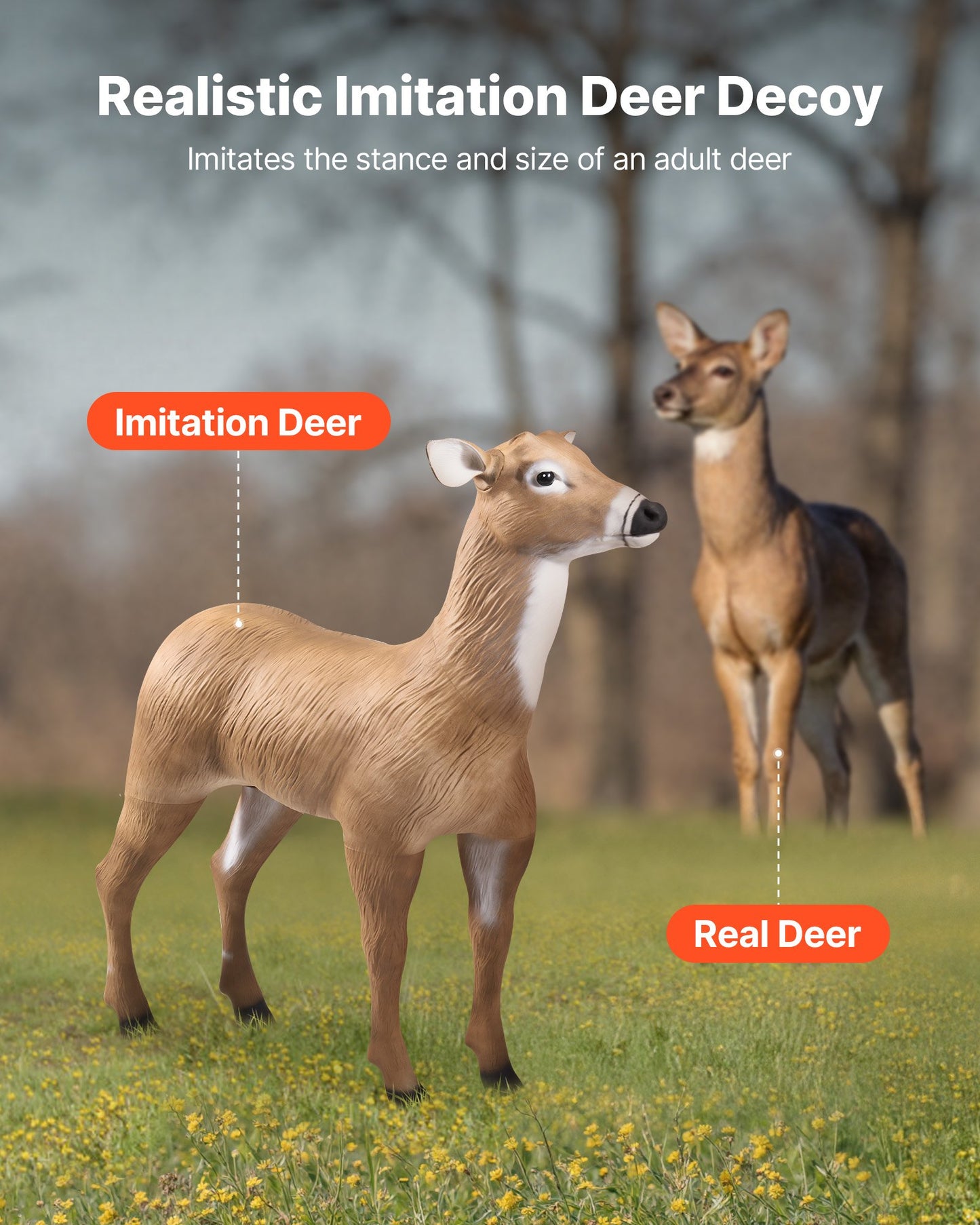 Deer Decoy, Outdoor Deer Decoys for Hunting, Realistic Durable HDPE Doe Hunting Decoy, Foldable Legs for Easy to Carry and Use, for Garden Yard Decoration, 1-Pack