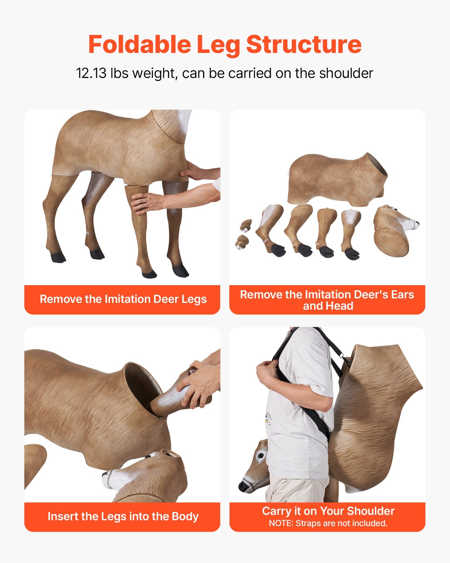 Deer Decoy, Outdoor Deer Decoys for Hunting, Realistic Durable HDPE Doe Hunting Decoy, Foldable Legs for Easy to Carry and Use, for Garden Yard Decoration, 1-Pack