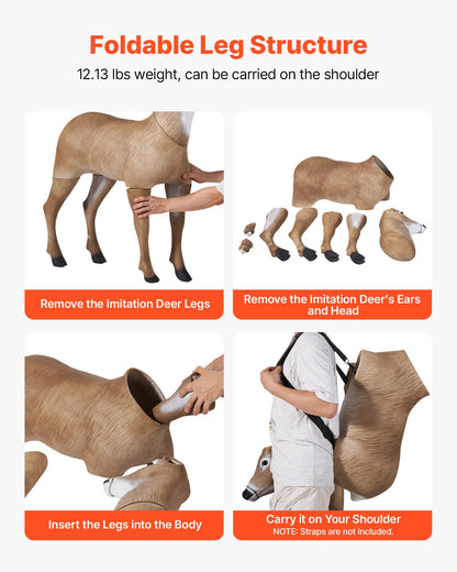 Deer Decoy, Outdoor Deer Decoys for Hunting, Realistic Durable HDPE Doe Hunting Decoy, Foldable Legs for Easy to Carry and Use, for Garden Yard Decoration, 1-Pack