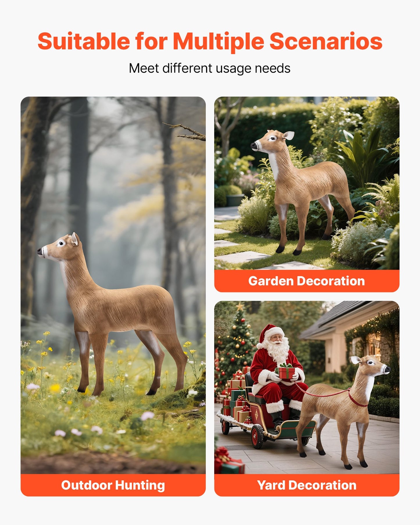 Deer Decoy, Outdoor Deer Decoys for Hunting, Realistic Durable HDPE Doe Hunting Decoy, Foldable Legs for Easy to Carry and Use, for Garden Yard Decoration, 1-Pack