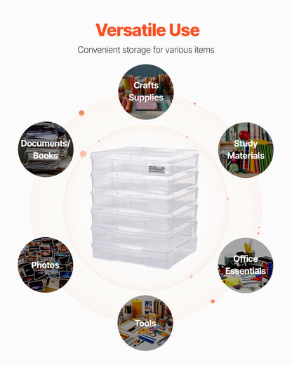 Scrapbook Paper Storage, 6 Pack Stackable Plastic Board Game Boxes, Clear Multi-Purpose Document Case with Rounded Corners and Double Latches, for Office Essentials Tools Arts Crafts Supplies