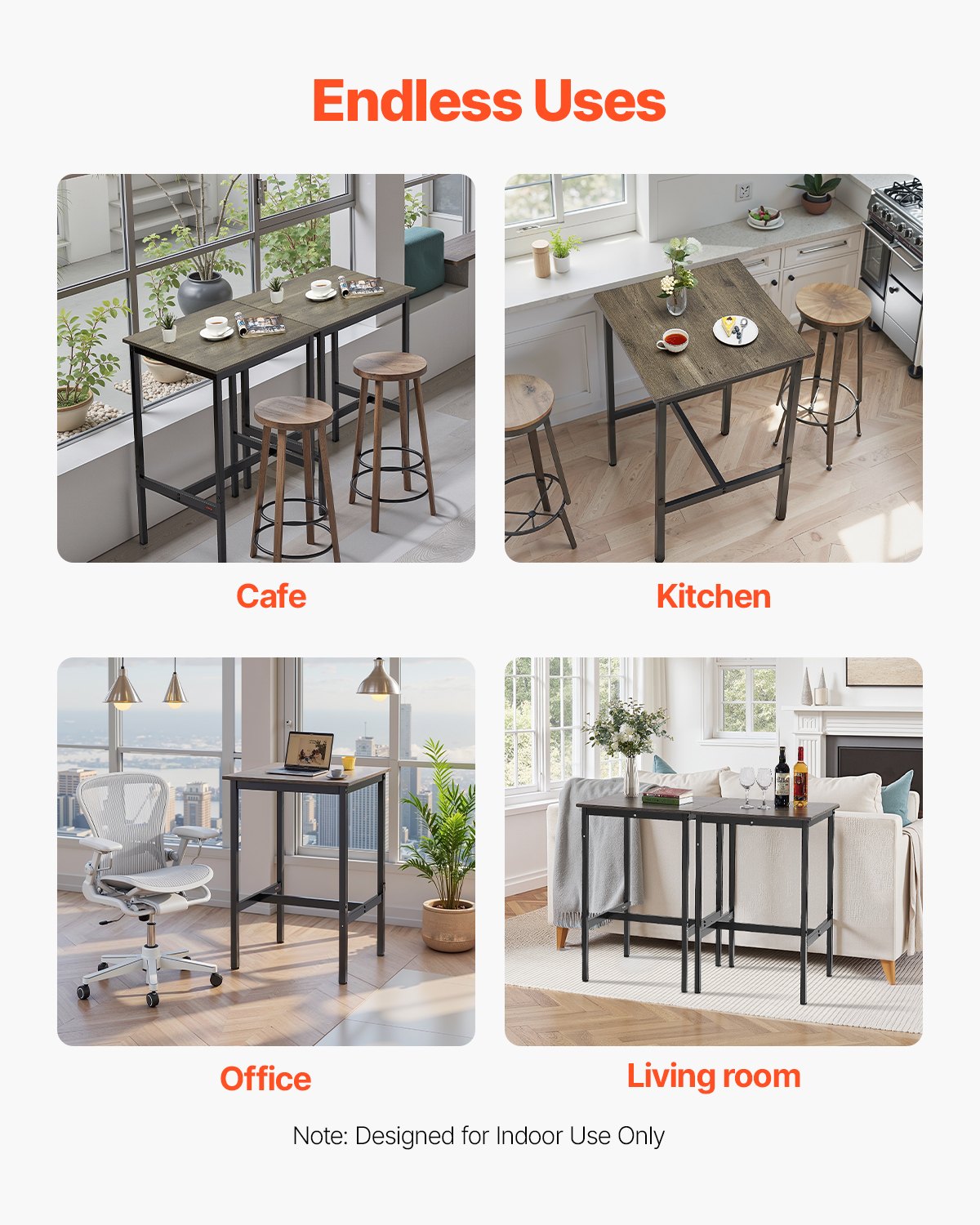 Bar Table, Sturdy Metal Frame High Top Pub Table, Small Kitchen Dining, Cocktail Coffee Counter Bar Height Desk, Easy to Assemble, 24x24x36 in, for Living Room Party, Rustic Brown and Black