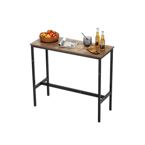 Bar Table, Sturdy Metal Frame High Top Pub Table, Narrow Long Kitchen Dining, Cocktail Counter Bar Height Desk, Easy to Assemble,39x16x35.5 in, for Living Room Party, Rustic Brown and Black