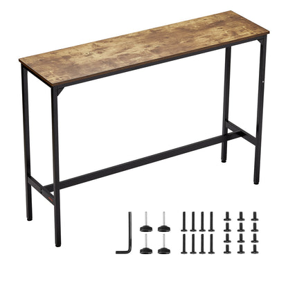 Bar Table, Sturdy Metal Frame High Top Pub Table, Narrow Long Kitchen Dining, Cocktail Counter Bar Height Desk, Easy to Assemble, 55x15x39 in, for Living Room Party, Rustic Brown and Black