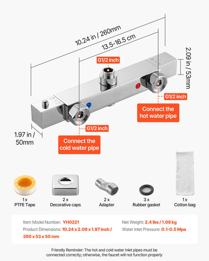 Thermostatic Shower Faucet Valve, 38℃ Secure Lock Thermostatic Shower Faucet Valve, Hot Cold Water Showering Faucets Temperature Control Valves for Bathroom, RV, Hotel, Two Holes & Chrome Silver