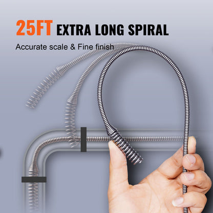 Drain Auger 762 cm, Plumbing Snake Auto Feed, Plumbers Snake with Drill Attachment, Pipe Snake Drain Clog Remover for Kitchen Bathroom Shower Sink with Protective Hose and Gloves