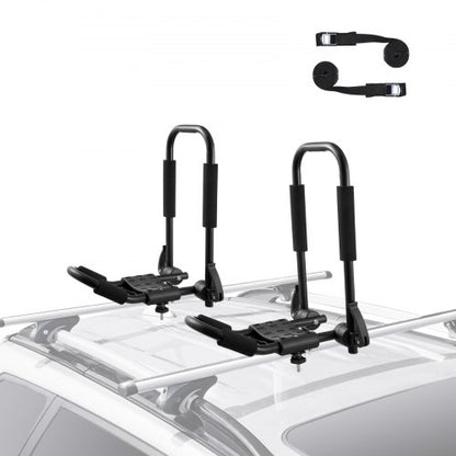 Kayak Roof Rack 1 Pair J-Bar, Soft Roof Rack Quick Folding, Top Mount Tie Down, Carrier for kayak, Surf Board, Canoe, SUP, Ski Board, Mount on Car, SUV, Truck, 1 Kayak