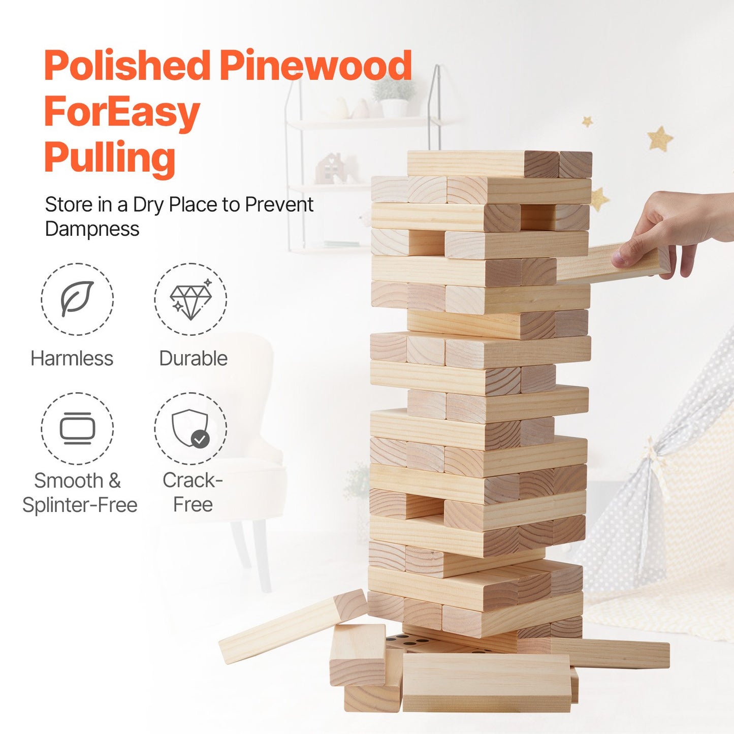 Tumbling Timber Toy, 60 Blocks Giant Tumble Tower Blocks Game, Pine Wood Tumbling Tower Game with Carry Bag and Scoreboard, Wooden Stacking Game, Tumble Tower Family Games for Indoor/Outdoor