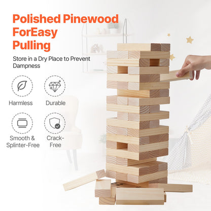Tumbling Timber Toy, 60 Blocks Giant Tumble Tower Blocks Game, Pine Wood Tumbling Tower Game with Carry Bag and Scoreboard, Wooden Stacking Game, Tumble Tower Family Games for Indoor/Outdoor
