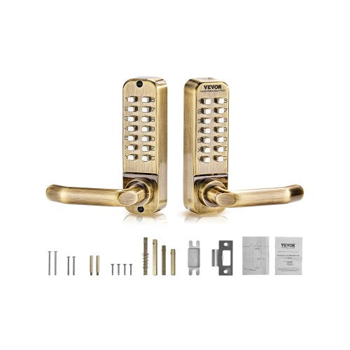 Mechanical Keyless Entry Door Lock, 14 Key Mechanical Door Lock, Mechanical Keypad Door Lock with Handle, Double-Sided Stainless Steel Waterproof Keyless Gate Lock, for Home Office Fence Garage