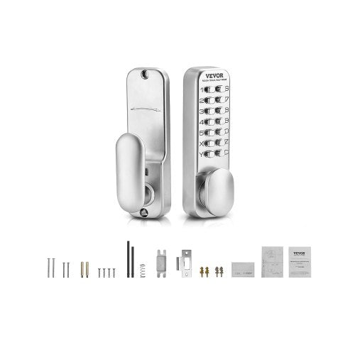 Mechanical Keyless Entry Door Lock, 14 Key Mechanical Door Lock, Mechanical Keypad Door Knob, Single-Side Stainless Steel Waterproof Keyless Gate Lock, for Home Office Outdoor Fence Garage Yard
