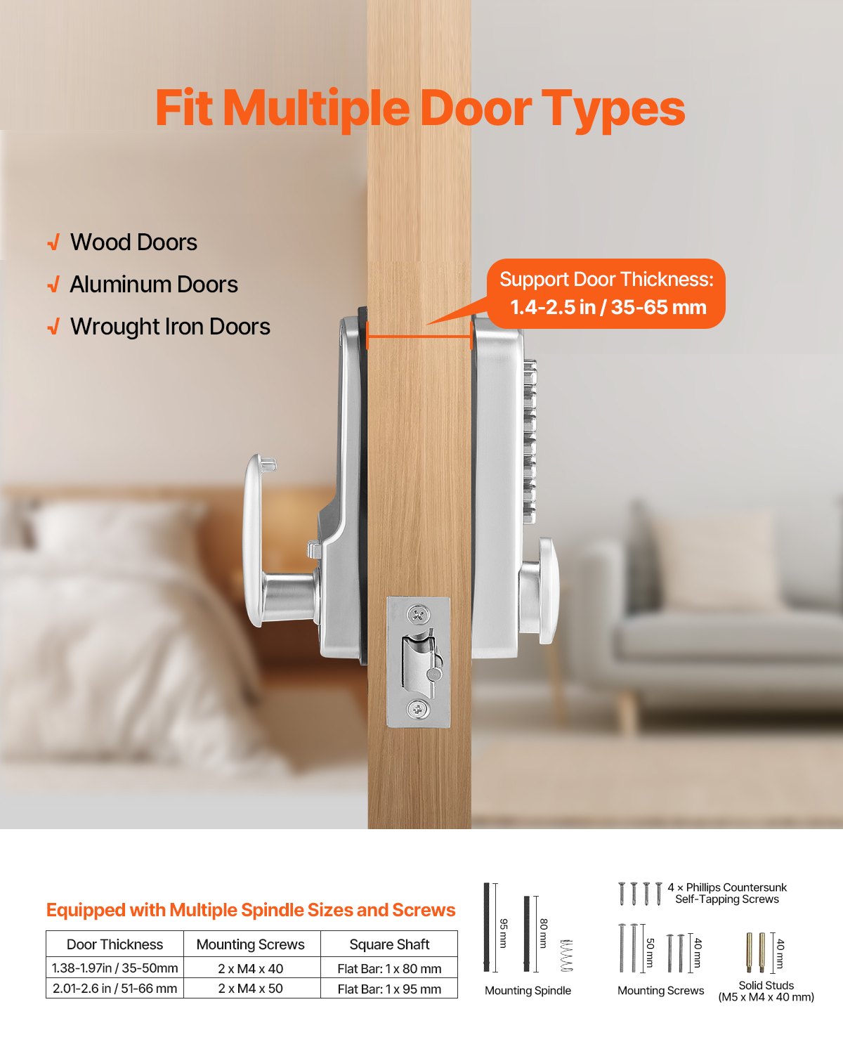 Mechanical Keyless Entry Door Lock, 14 Key Mechanical Door Lock, Mechanical Keypad Door Knob, Single-Side Stainless Steel Waterproof Keyless Gate Lock, for Home Office Outdoor Fence Garage Yard