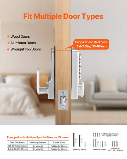 Mechanical Keyless Entry Door Lock, 14 Key Mechanical Door Lock, Mechanical Keypad Door Knob, Single-Side Stainless Steel Waterproof Keyless Gate Lock, for Home Office Outdoor Fence Garage Yard