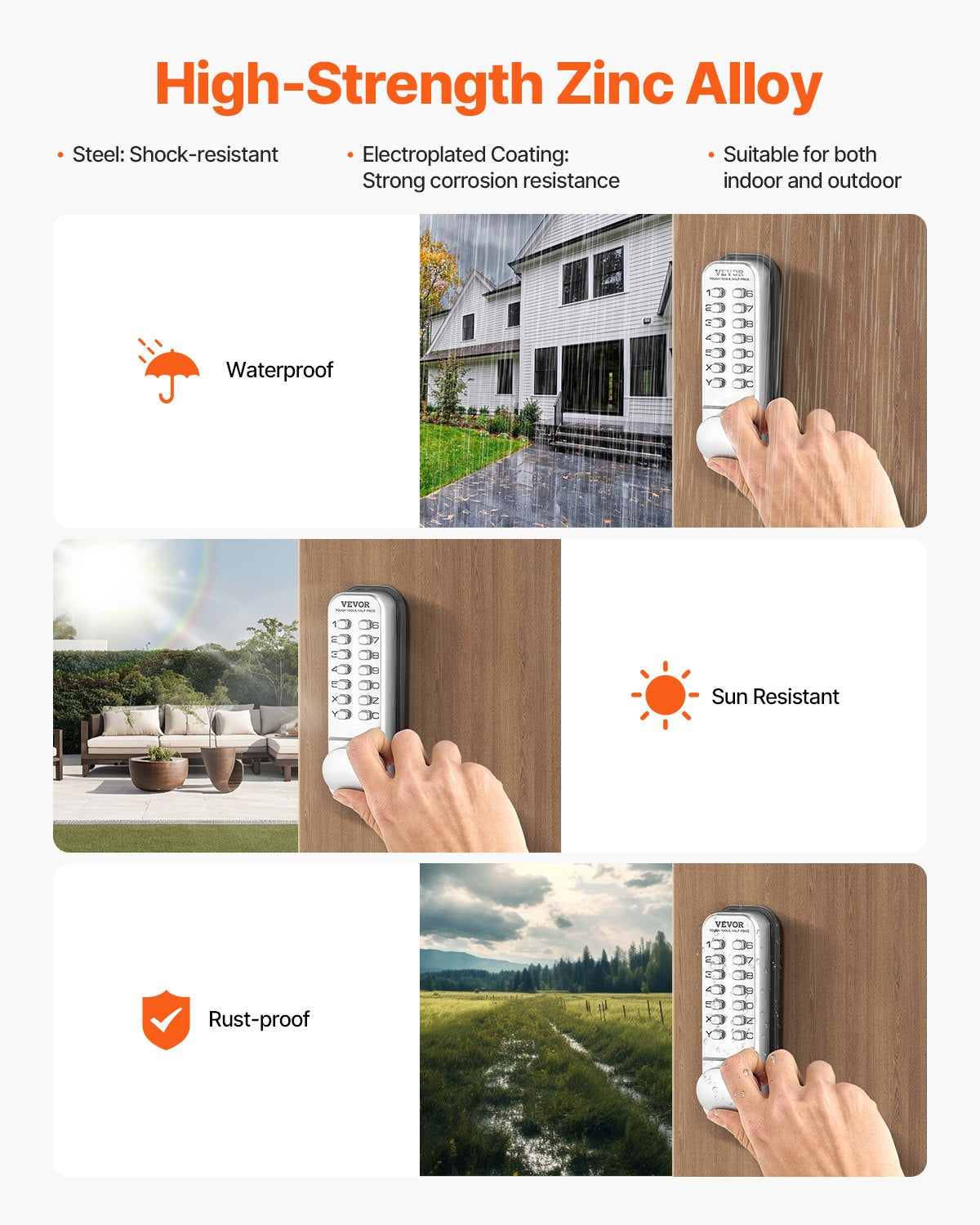 Mechanical Keyless Entry Door Lock, 14 Key Mechanical Door Lock, Mechanical Keypad Door Knob, Single-Side Stainless Steel Waterproof Keyless Gate Lock, for Home Office Outdoor Fence Garage Yard