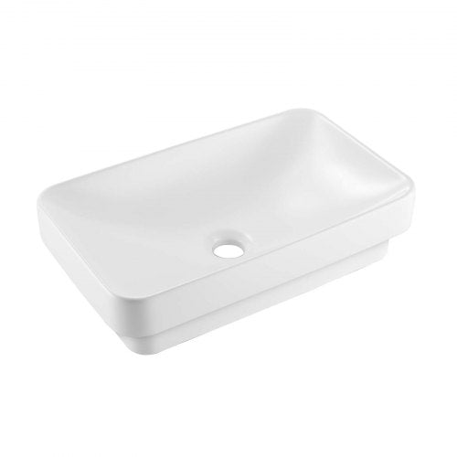 Semi Recessed Bathroom Sink, 490 x 305 mm Rectangular White Ceramic Vessel Sink with 45 mm Drain Hole, Drop in Modern Lavatory Vanity Bath Wash Bowl Basin, Rectangle for Bathroom Small Space