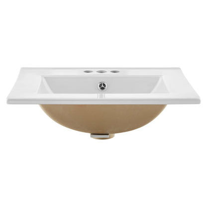 Semi Recessed Bathroom Sink, 510 x 465 mm Rectangular White Ceramic Vessel Sink with Overflow and 3 Faucet Holes, Drop in Modern Lavatory Vanity Bath Wash Bowl Basin Rectangle for Small Space