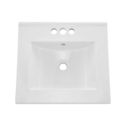Semi Recessed Bathroom Sink, 510 x 465 mm Rectangular White Ceramic Vessel Sink with Overflow and 3 Faucet Holes, Drop in Modern Lavatory Vanity Bath Wash Bowl Basin Rectangle for Small Space