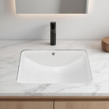 Undermount Bathroom Sink, 530 x 375 mm Rectangular White Ceramic Vessel Sink with Overflow Hole, Under Counter Drop in Modern Lavatory Vanity Bath Wash Bowl Basin, Rectangle for Small Space