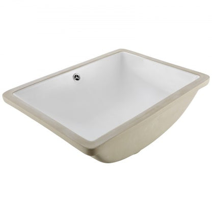 Undermount Bathroom Sink, 515 x 385 mm Rectangular White Ceramic Vessel Sink with Overflow Hole, Under Counter Drop in Modern Lavatory Vanity Bath Wash Bowl Basin, Rectangle for Small Space