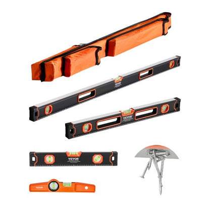 4-Piece Torpedo Level, 48/24/16/10 Inch All Magnetic Levels Set, Fluorescent Light Up Bubble Vials Ruler for 45/90/180 Degree, Aluminum Alloy Magnetic Box Leveler Tool, SAE and Metric Scale