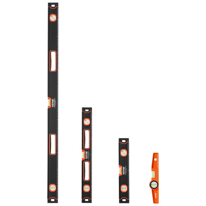 4-Piece Torpedo Level, 48/24/16/10 Inch All Magnetic Levels Set, Fluorescent Light Up Bubble Vials Ruler for 45/90/180 Degree, Aluminum Alloy Magnetic Box Leveler Tool, SAE and Metric Scale