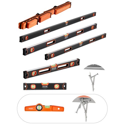 6-Piece Torpedo Level, 78/48/32/24/16/10 Inch Box Levels Set, Bubble Vials Ruler for 45/90/180 Degree, Shock-Proof Aluminum Alloy Magnetic Leveler Tool, SAE/Metric Scale(Only 10-inch has magnet)