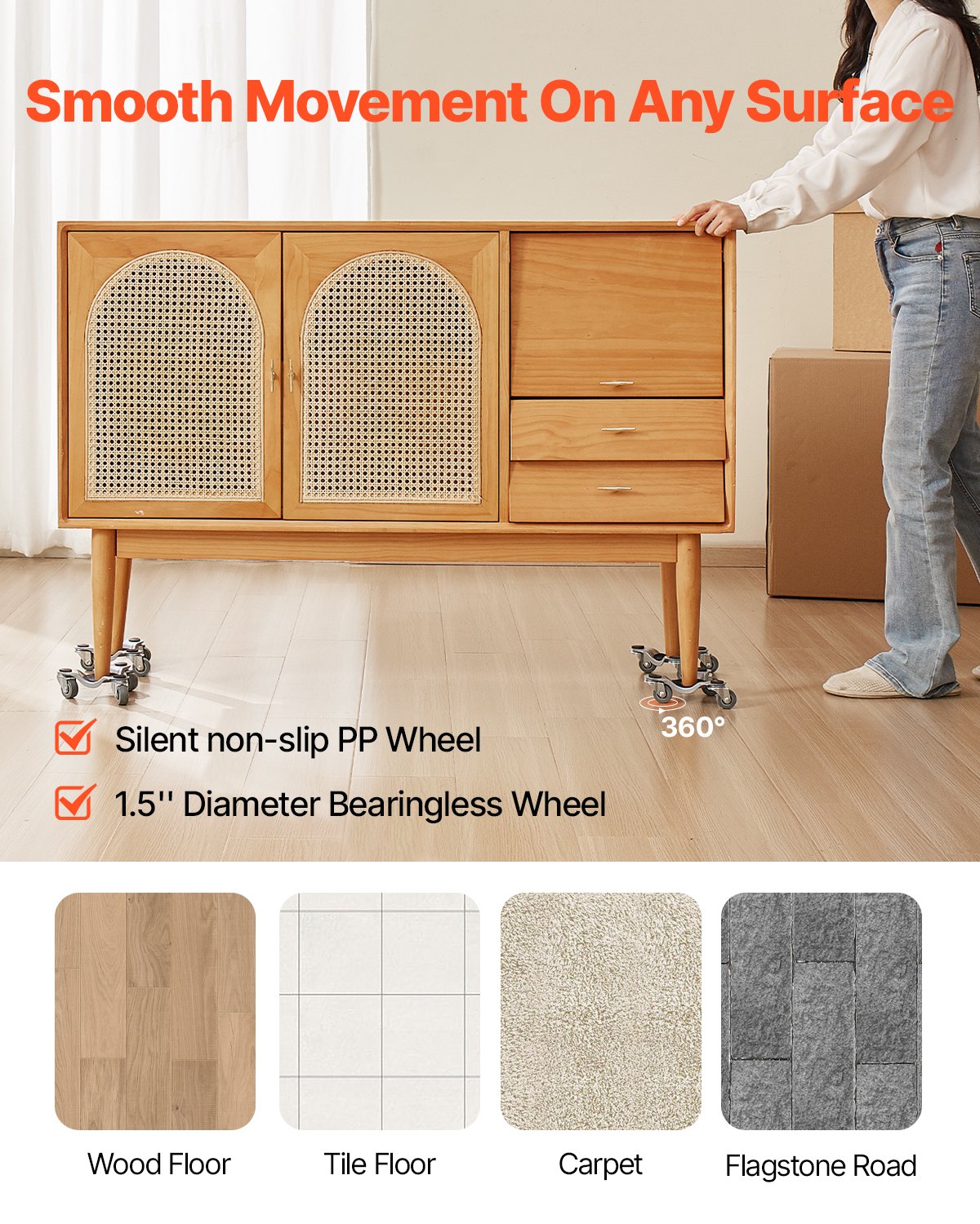 Furniture Dolly, 440 lbs Load Capacity, 3 Wheel Steel 6.3" Tri-dolly Heavy Duty Mover with Triangle Swivel Caster, Carbon Steel Panel, Furniture Lift Mover Tool Set for Appliances, Sofa, Fridge