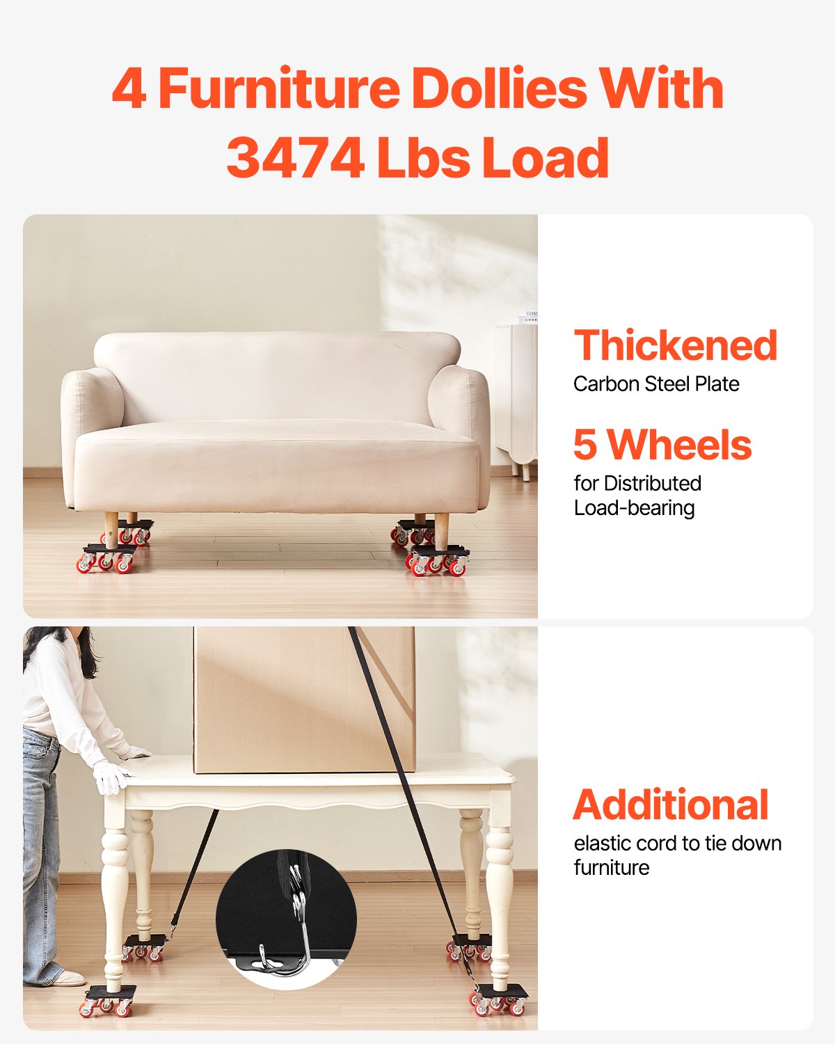 Furniture Dolly, Maximum Load 3474 lbs, Heavy Duty Furniture Movers with 5 360° Rotation Wheels, Carbon Steel Panel, Furniture Lift Slider Tool Set for Appliances, Sofa, Fridge, Washing Machine