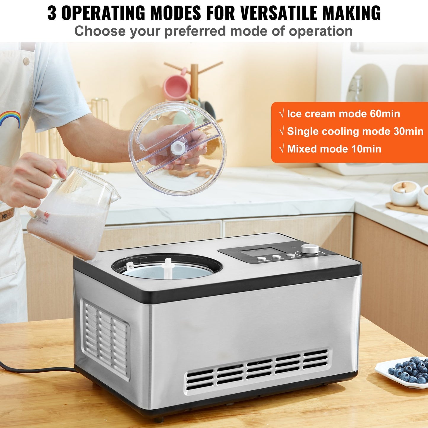1.9 L Automatic Ice Cream Machine Electric Yogurt Gelato Make Silver